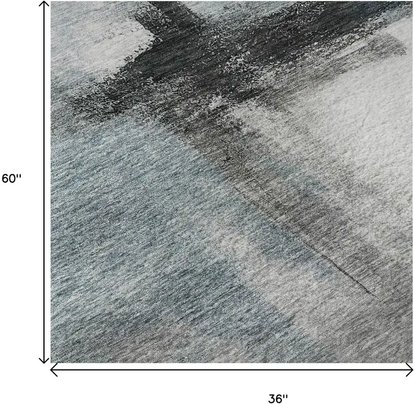 Blue Charcoal And Ivory Abstract Washable Area Rug With UV Protection Photo 9