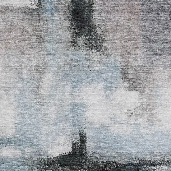 Blue Charcoal And Ivory Abstract Washable Area Rug With UV Protection Photo 3