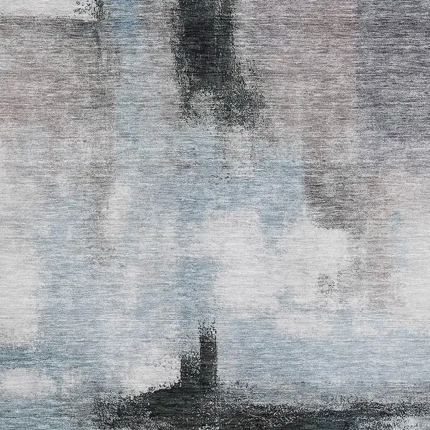 Blue Charcoal And Ivory Abstract Washable Area Rug With UV Protection Photo 3