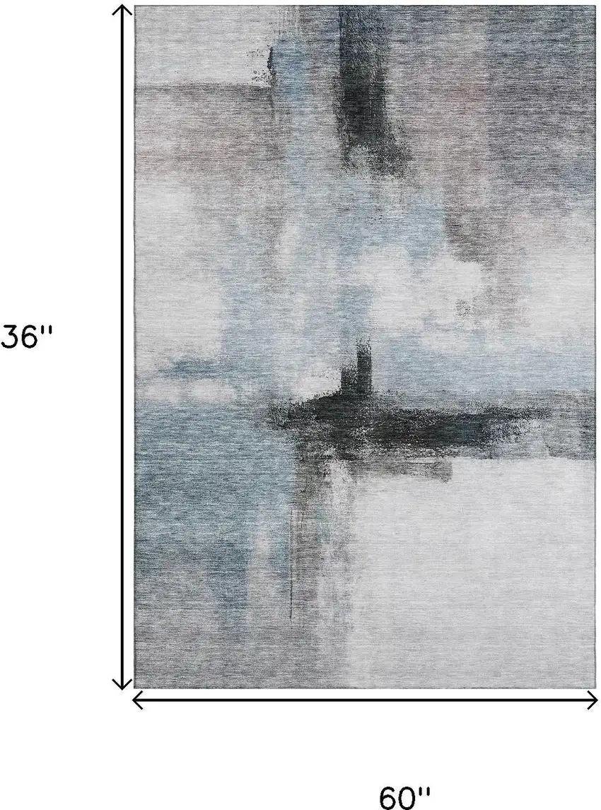 Blue Charcoal And Ivory Abstract Washable Area Rug With UV Protection Photo 9