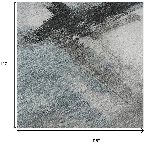 Blue Charcoal And Ivory Abstract Washable Area Rug With UV Protection Photo 9