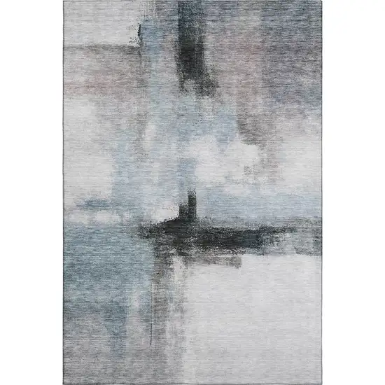 Blue Charcoal And Ivory Abstract Washable Area Rug With UV Protection Photo 5