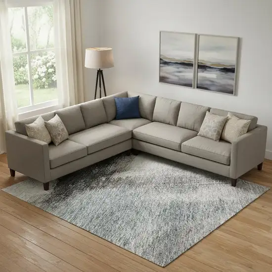 Blue Charcoal And Ivory Abstract Washable Area Rug With UV Protection Photo 2