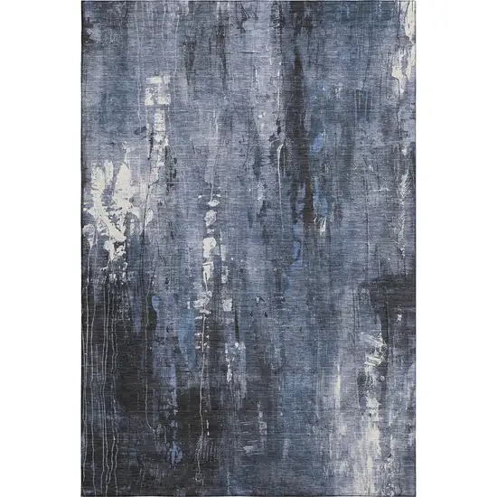 Blue Charcoal And Ivory Abstract Washable Area Rug With UV Protection Photo 1