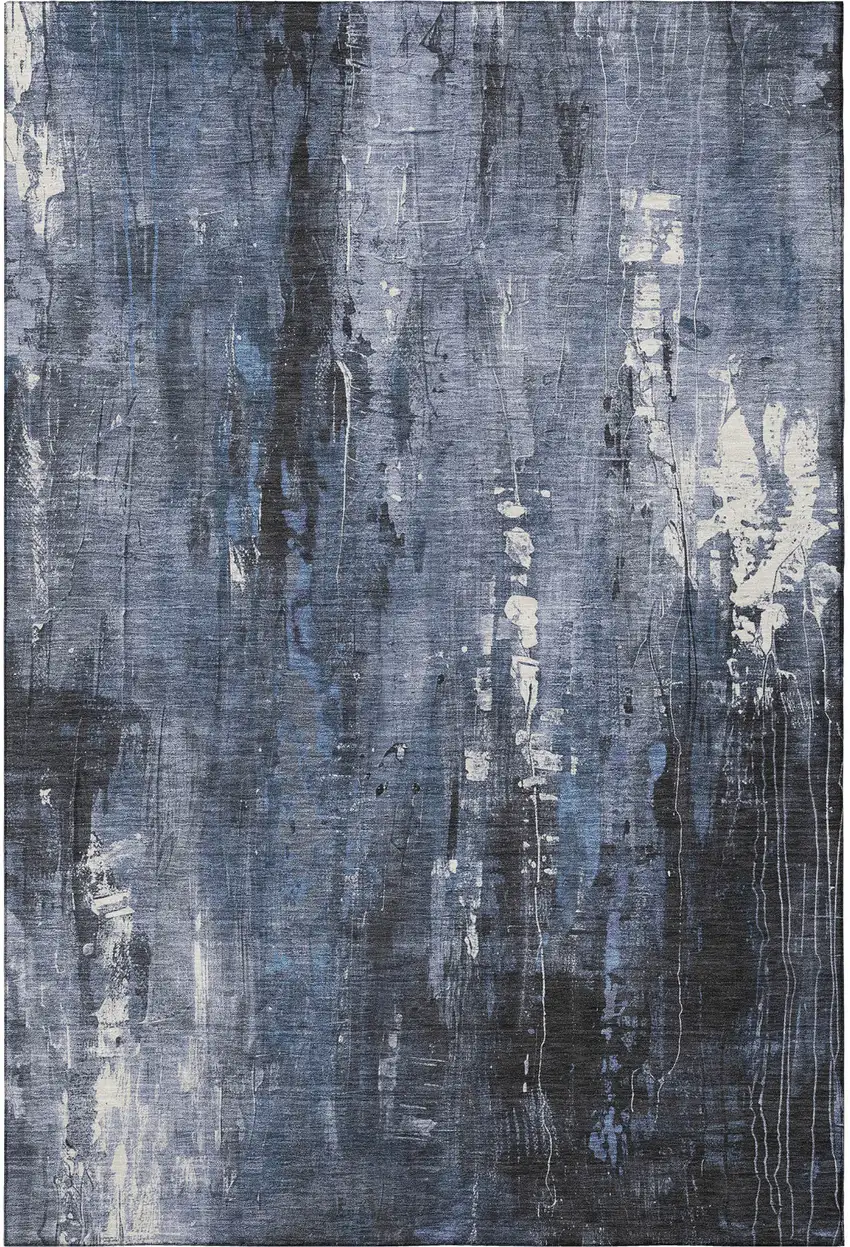 Blue Charcoal And Ivory Abstract Washable Area Rug With UV Protection Photo 3