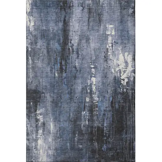 Blue Charcoal And Ivory Abstract Washable Area Rug With UV Protection Photo 3