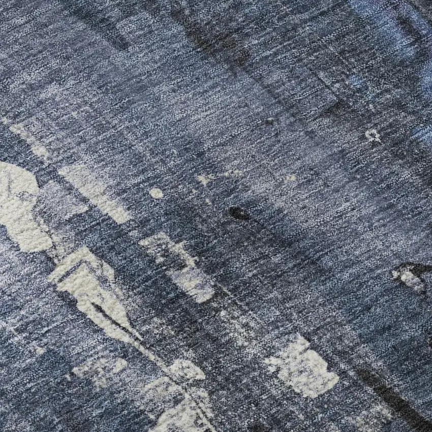 Blue Charcoal And Ivory Abstract Washable Area Rug With UV Protection Photo 9