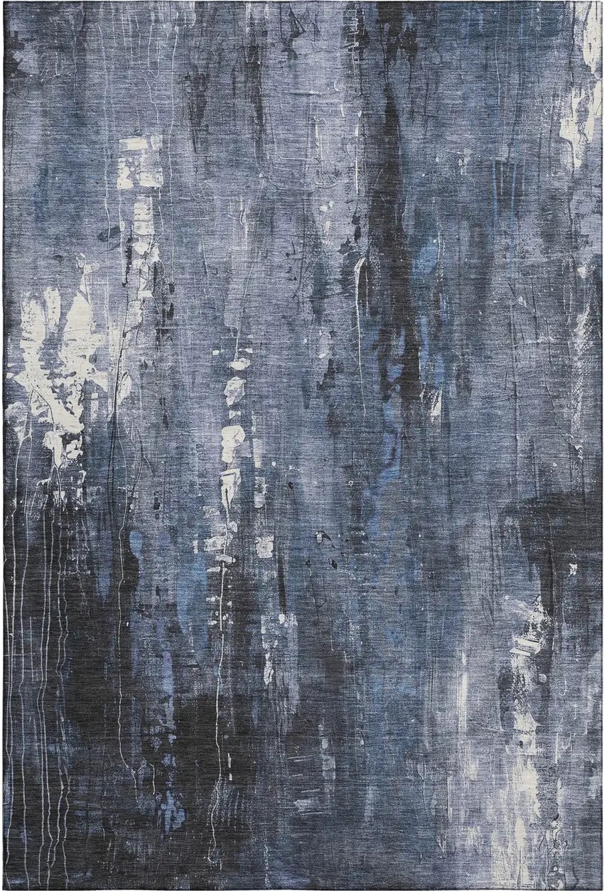 Blue Charcoal And Ivory Abstract Washable Area Rug With UV Protection Photo 1