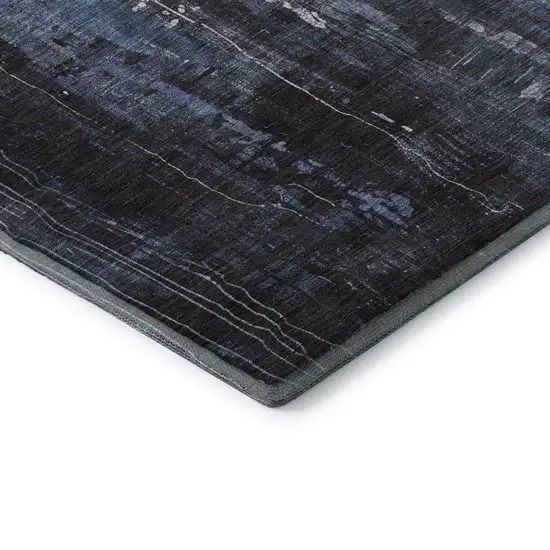 Blue Charcoal And Ivory Abstract Washable Area Rug With UV Protection Photo 7