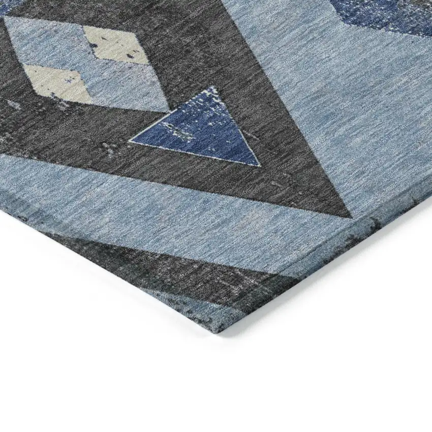 Blue Charcoal And Ivory Aztec Washable Indoor Outdoor Area Rug Photo 9