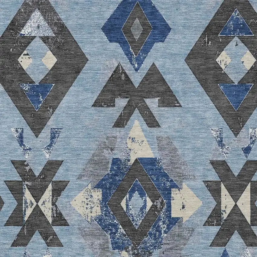 Blue Charcoal And Ivory Aztec Washable Indoor Outdoor Area Rug Photo 4