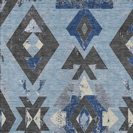 Blue Charcoal And Ivory Aztec Washable Indoor Outdoor Area Rug Photo 4