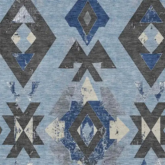 Blue Charcoal And Ivory Aztec Washable Indoor Outdoor Area Rug Photo 4