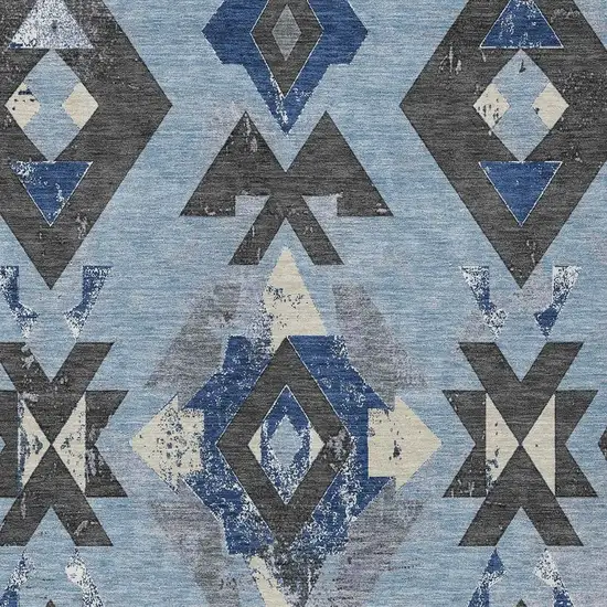 Blue Charcoal And Ivory Aztec Washable Indoor Outdoor Area Rug Photo 3