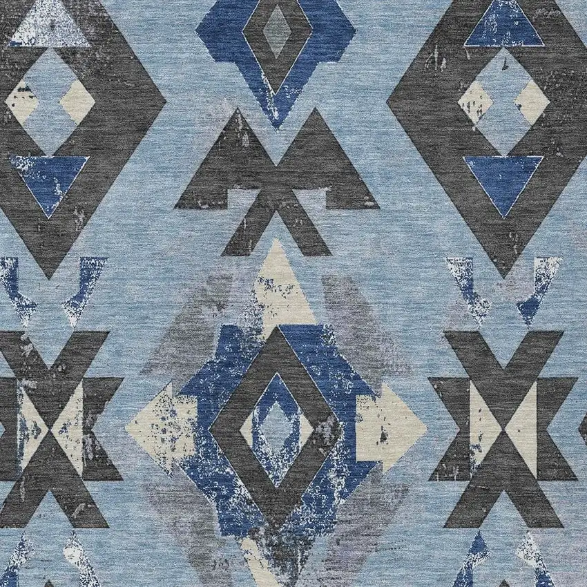 Blue Charcoal And Ivory Aztec Washable Indoor Outdoor Area Rug Photo 3
