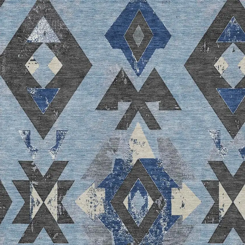 Blue Charcoal And Ivory Aztec Washable Indoor Outdoor Area Rug Photo 4