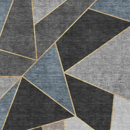Blue Charcoal And Ivory Geometric Washable Area Rug With UV Protection Photo 3