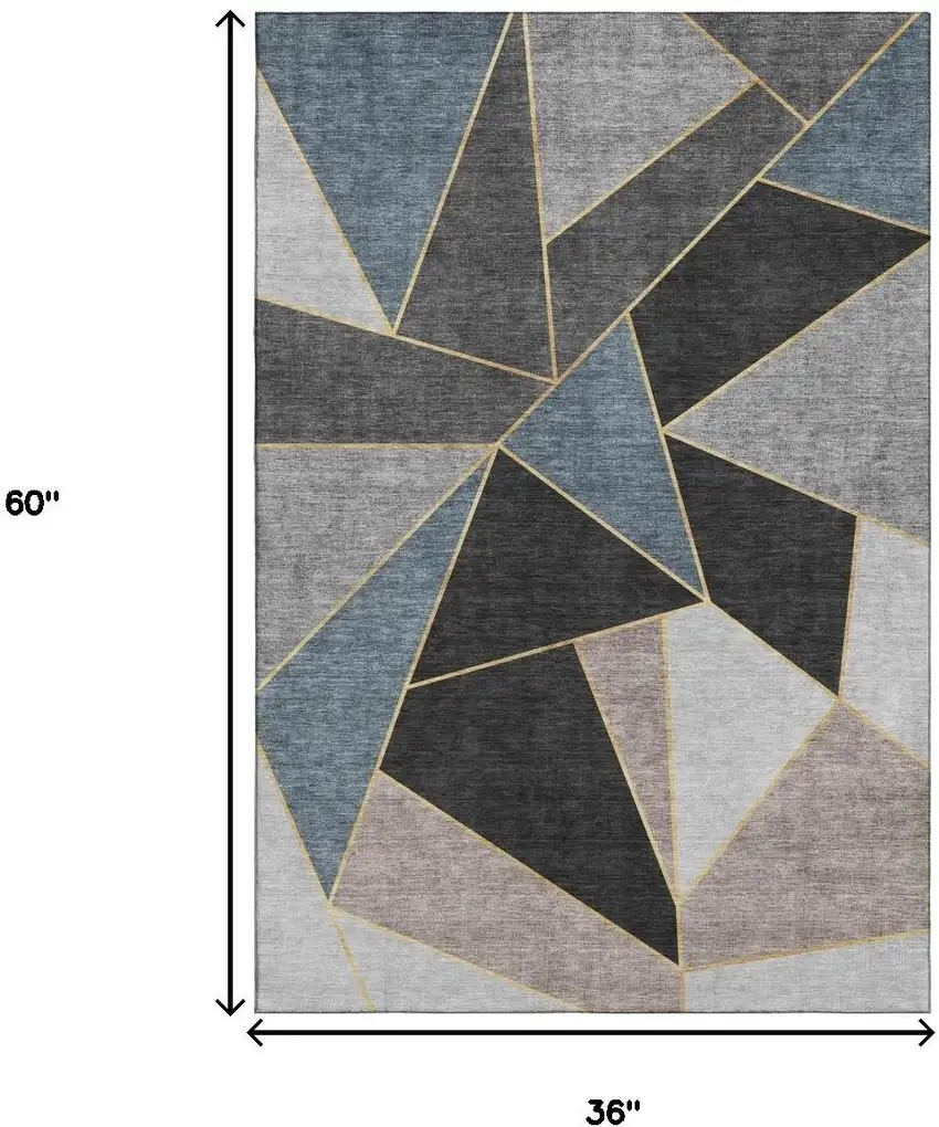 Blue Charcoal And Ivory Geometric Washable Area Rug With UV Protection Photo 3