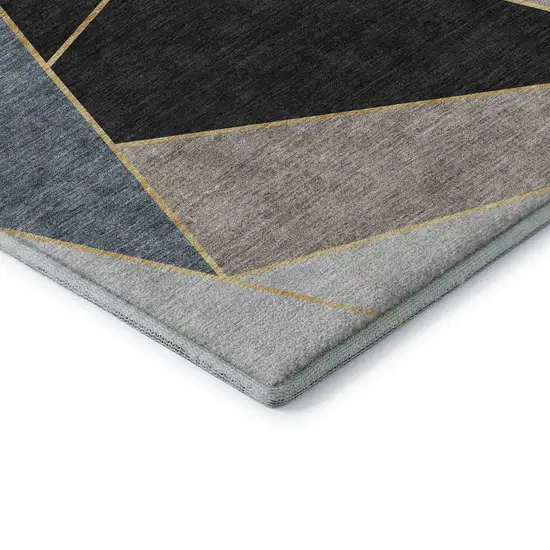 Blue Charcoal And Ivory Geometric Washable Area Rug With UV Protection Photo 8