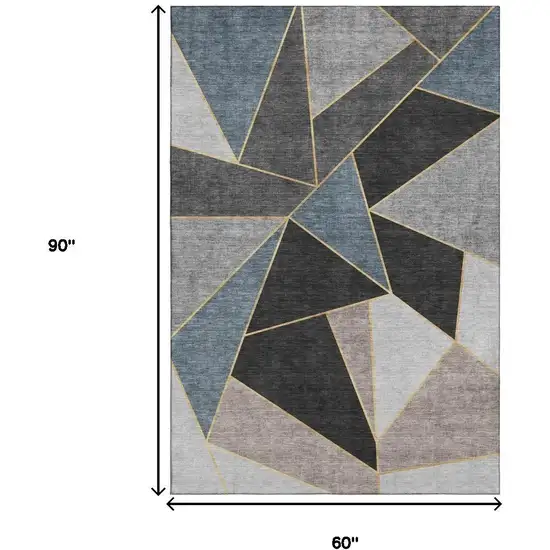 Blue Charcoal And Ivory Geometric Washable Area Rug With UV Protection Photo 3