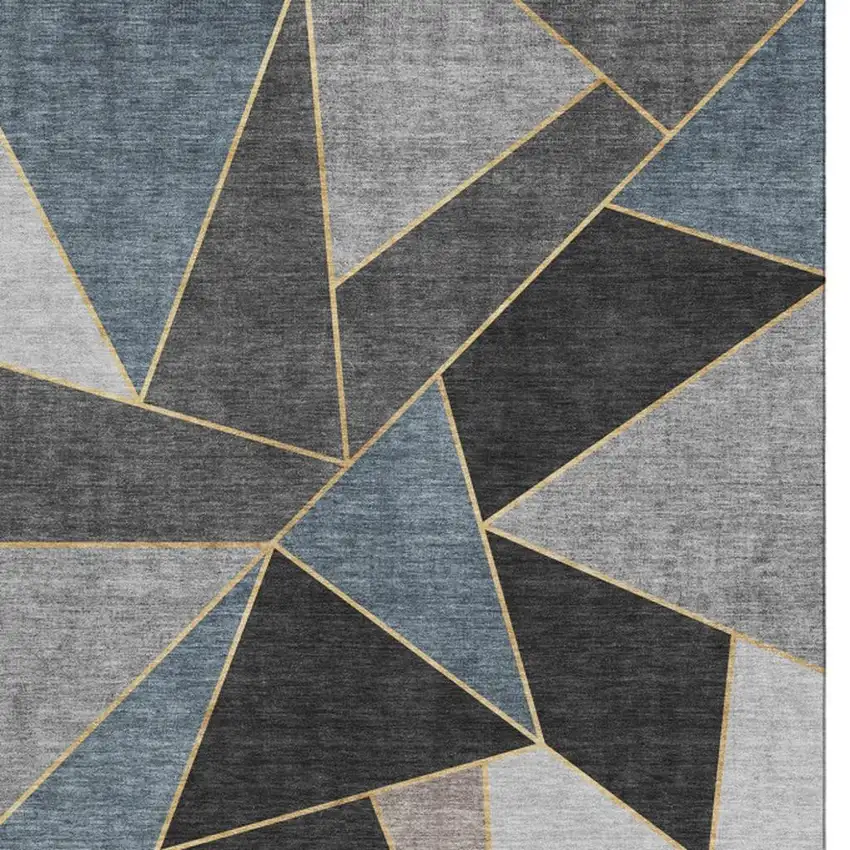 Blue Charcoal And Ivory Geometric Washable Area Rug With UV Protection Photo 4