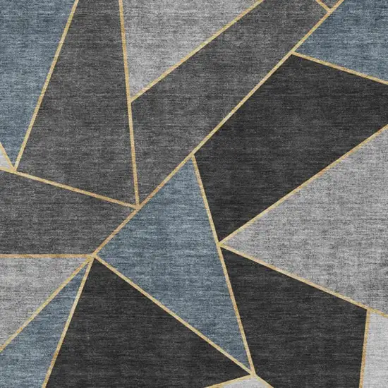 Blue Charcoal And Ivory Geometric Washable Area Rug With UV Protection Photo 3