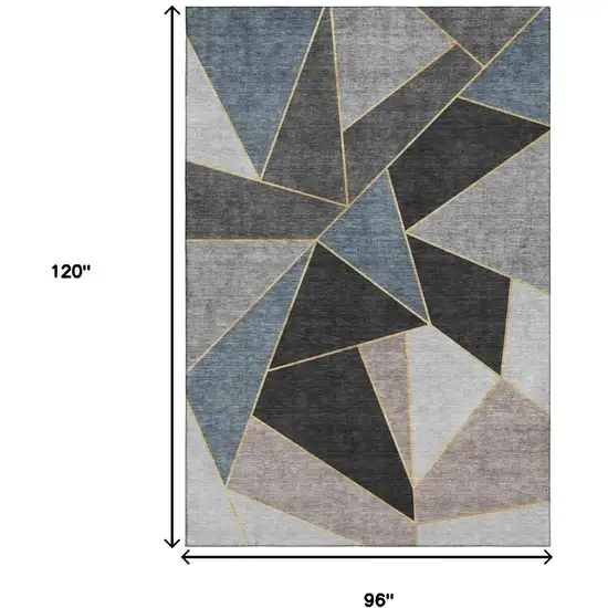 Blue Charcoal And Ivory Geometric Washable Area Rug With UV Protection Photo 3