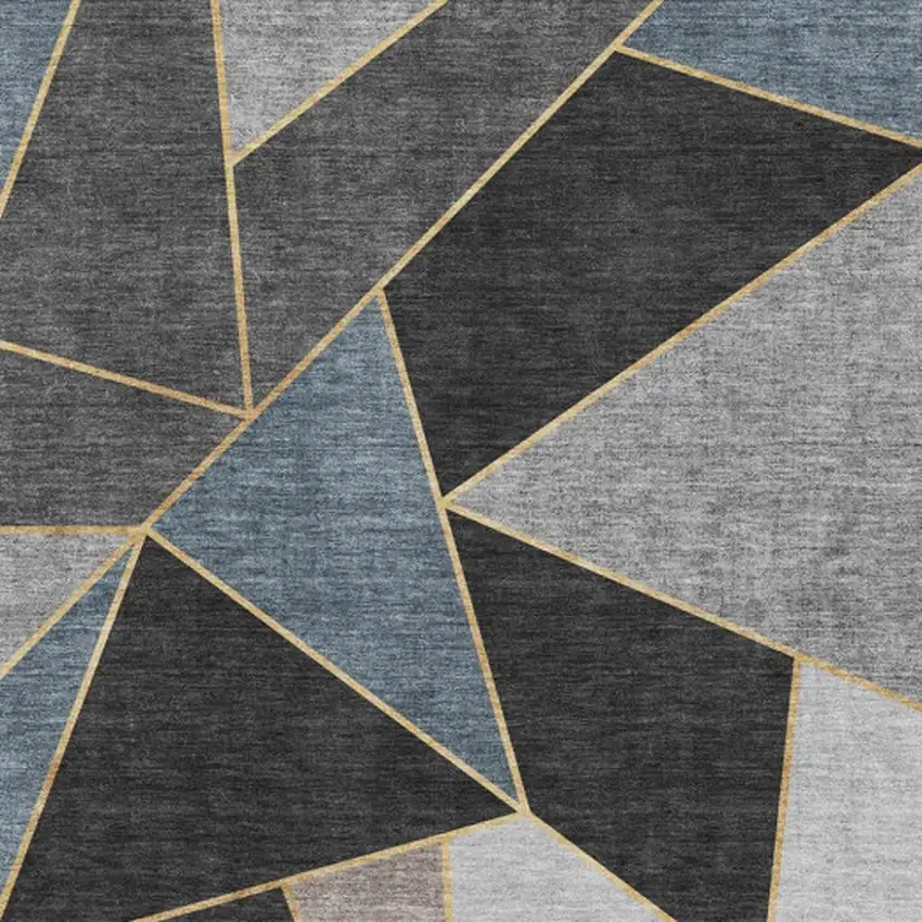 Blue Charcoal And Ivory Geometric Washable Area Rug With UV Protection Photo 3