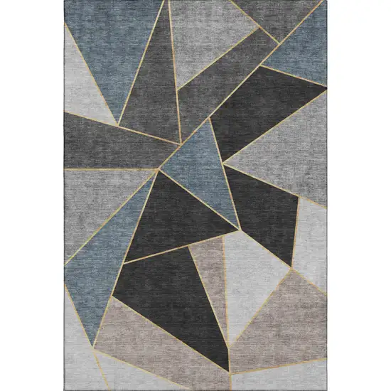 Blue Charcoal And Ivory Geometric Washable Area Rug With UV Protection Photo 1