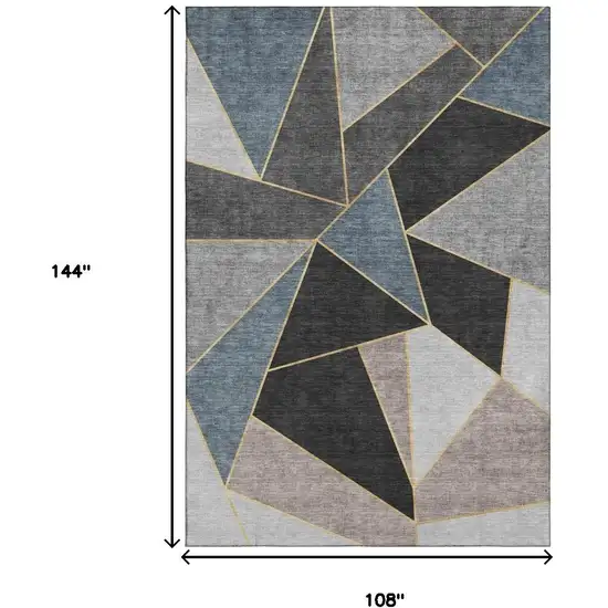 Blue Charcoal And Ivory Geometric Washable Area Rug With UV Protection Photo 3