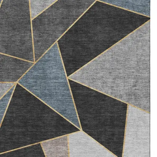 Blue Charcoal And Ivory Geometric Washable Area Rug With UV Protection Photo 3