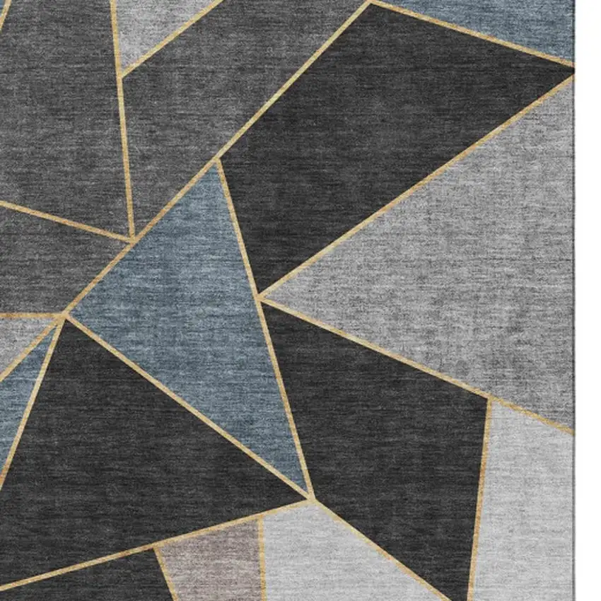 Blue Charcoal And Ivory Geometric Washable Area Rug With UV Protection Photo 3