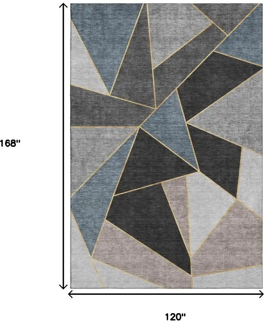 Blue Charcoal And Ivory Geometric Washable Area Rug With UV Protection Photo 3