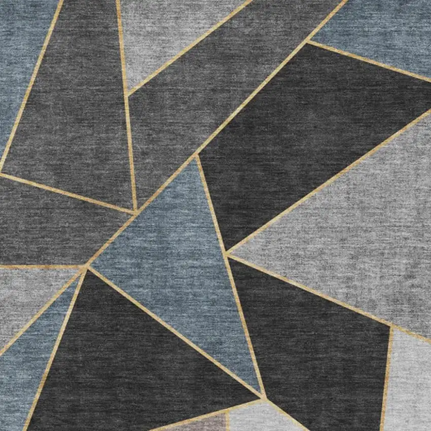 Blue Charcoal And Ivory Geometric Washable Area Rug With UV Protection Photo 3