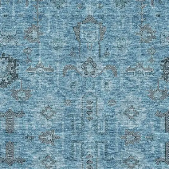 Blue Charcoal And Ivory Oriental Washable Area Rug With UV Protection Photo 2