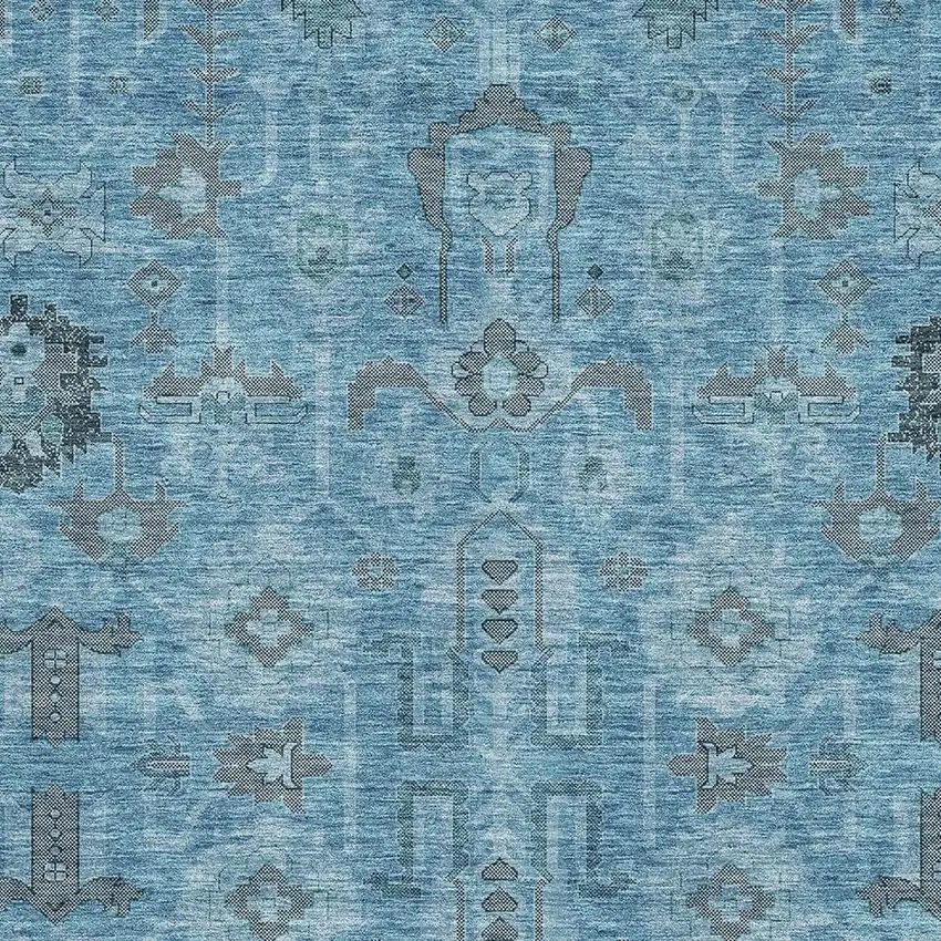 Blue Charcoal And Ivory Oriental Washable Area Rug With UV Protection Photo 2