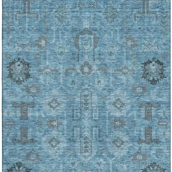 Blue Charcoal And Ivory Oriental Washable Area Rug With UV Protection Photo 3