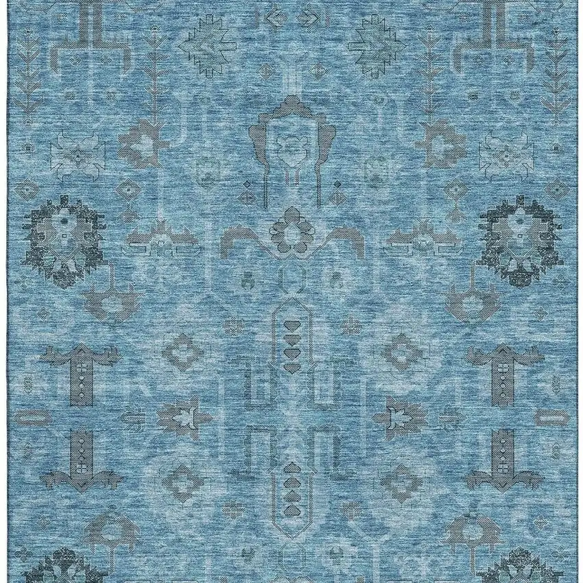 Blue Charcoal And Ivory Oriental Washable Area Rug With UV Protection Photo 3