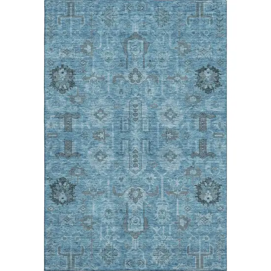Blue Charcoal And Ivory Oriental Washable Area Rug With UV Protection Photo 1