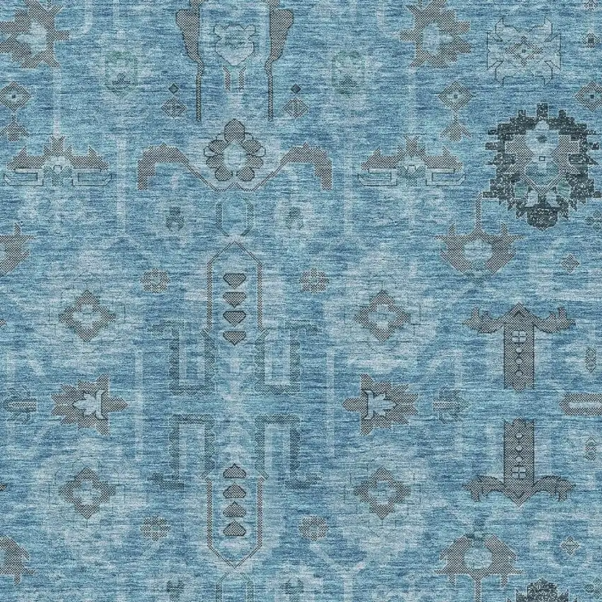 Blue Charcoal And Ivory Oriental Washable Area Rug With UV Protection Photo 2