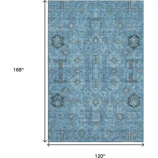 Blue Charcoal And Ivory Oriental Washable Area Rug With UV Protection Photo 3