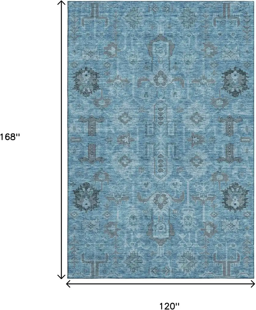 Blue Charcoal And Ivory Oriental Washable Area Rug With UV Protection Photo 3