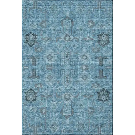 Blue Charcoal And Ivory Oriental Washable Area Rug With UV Protection Photo 3