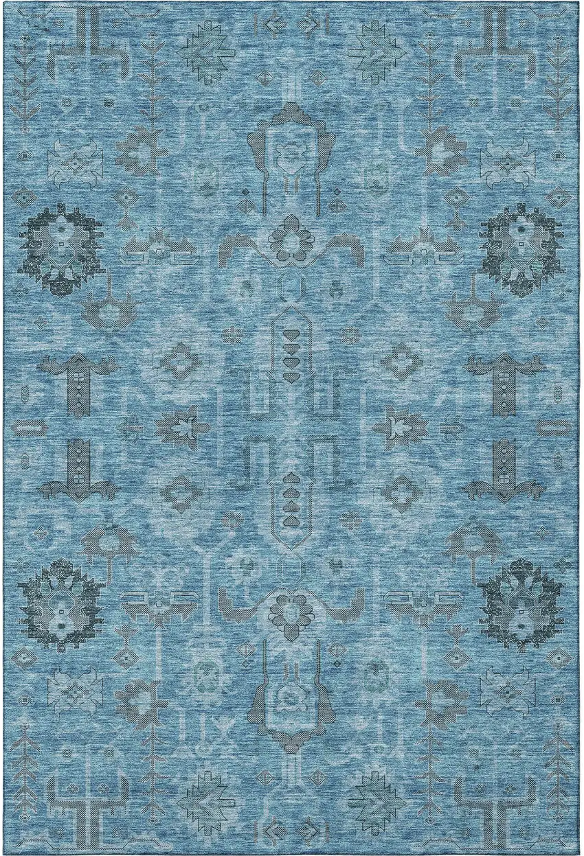 Blue Charcoal And Ivory Oriental Washable Area Rug With UV Protection Photo 3