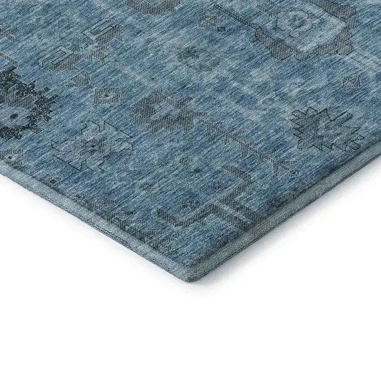Blue Charcoal And Ivory Oriental Washable Area Rug With UV Protection Photo 7