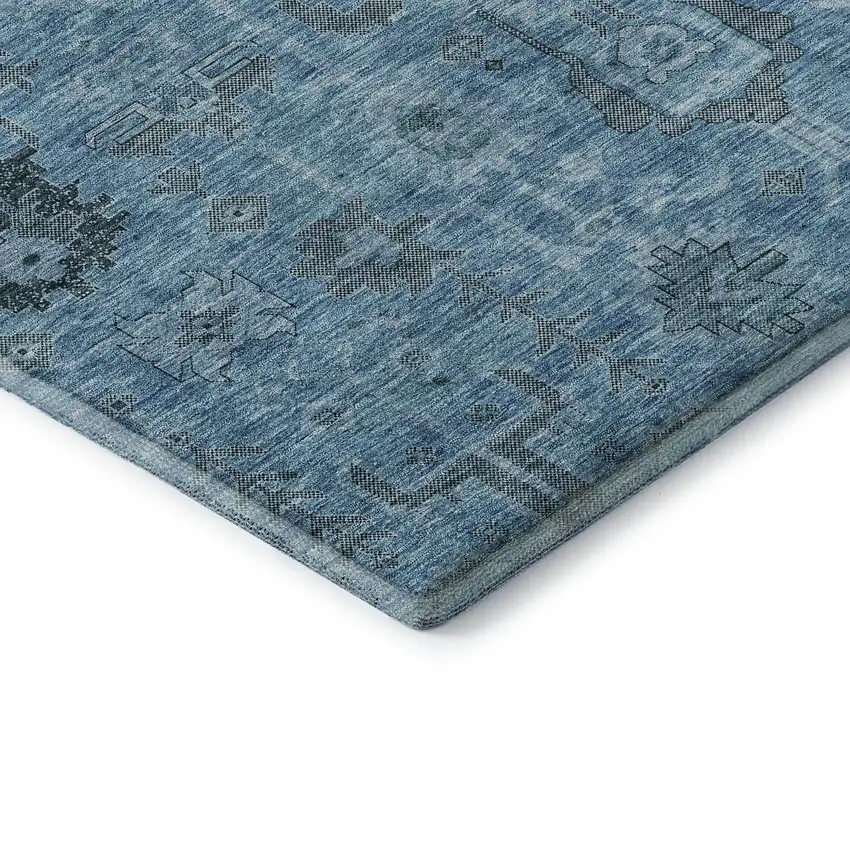 Blue Charcoal And Ivory Oriental Washable Area Rug With UV Protection Photo 7