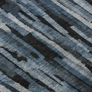 Photo of Blue Charcoal And Silver Striped Washable Area Rug With UV Protection
