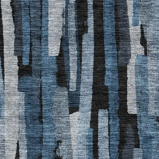 Blue Charcoal And Silver Striped Washable Area Rug With UV Protection Photo 3