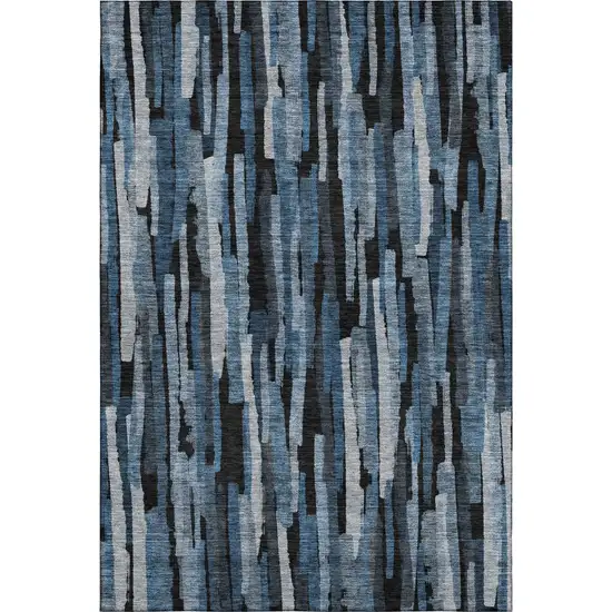 Blue Charcoal And Silver Striped Washable Area Rug With UV Protection Photo 6