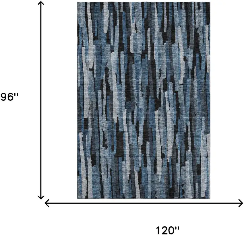 Blue Charcoal And Silver Striped Washable Area Rug With UV Protection Photo 7